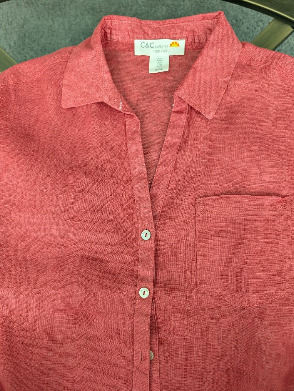C & C California 100% Linen Rust Cap Sleeve Blouse  Size M